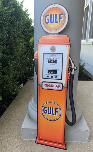 Vintage Style Large Gulf Gas Pump Usa Made Die Cut Metal Sign