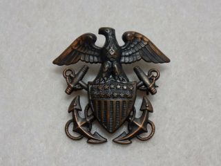 Wwii Usmc Usn Navy Medical Officer Overseas Cap Badge - Bronzed Sterling