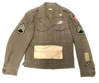 Attributed Eto Normandy Combat Vet Adsec Ike Jacket Uniform Ww2 Wwii