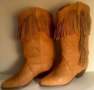 Vintage Dingo Womens Boots Leather Fringe 7m Tan Boho Hippie Mod Western Cowgirl