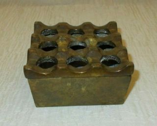 Vintage Brass Flower Frog Square With 9 Holes (b20)