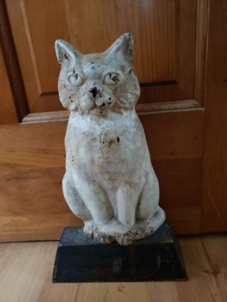 Antique Cast Iron Seated Figural Cat Doorstop 12 1/2” Tall