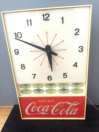 Vintage Drink Coca Cola Light Up Wall Clock Atomic Design Advertisement 1960’s