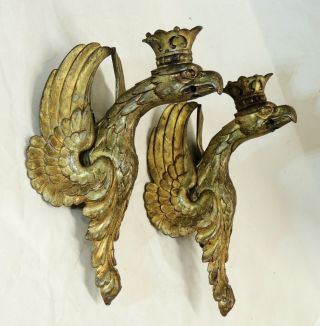 2 Antique Vtg Victorian Cast Brass Eagle Head Lamp Hardware Metal Parts Salvage