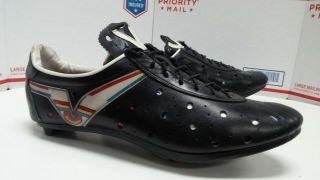 Vintage Black Leather Vittoria Cycling Shoes Mens Eu 44 - Us 10 - Made In Italy
