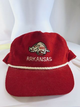 Vintage Arkansas Razorbacks Classic Corduroy Hat Cap Usa Strapback Rp24