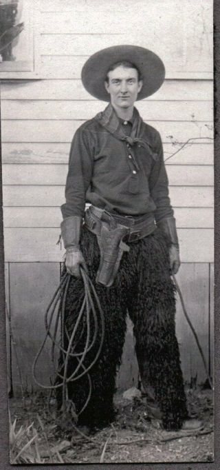 Vintage Photograph 1910 - 16 Western Cowboy Gun/pisol/chaps/rope California Photo
