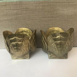 Vintage Brass Clam Shell Planters Set Of 2 Hollywood Regency 6.  25” H