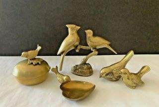 Set 5 Vintage 80’s Solid Brass Bird Trinket Jewelry Box Trinket Dish & Figurines