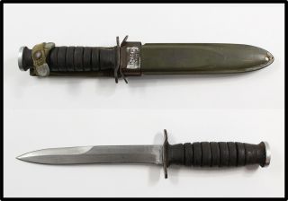 Vintage Us Wwii Utica M3 Trench Fighting Knife M8 Scabbard Combat Dagger