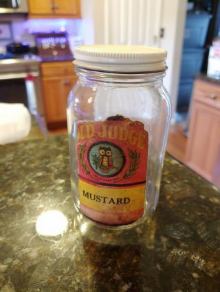 Vintage Old Judge Owl Mustard Jar Glass David Evans Coffee Co St.  Louis