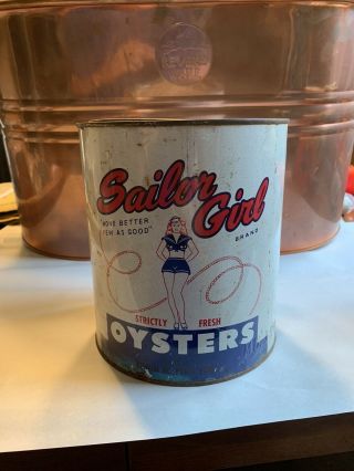 Vintage Sailor Girl Oyster Gallon Tin