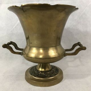 Vintage Brass Pedestal Vase Urn Pot With 2 Handles Trophy Detailed