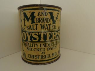 M&v Brand 1 Pint Salt Water Oysters Tin Crisfield Md