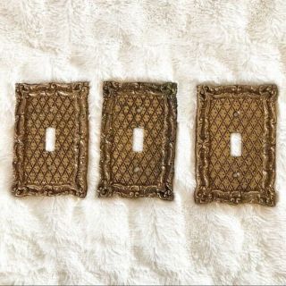 Portugal Engraved Vintage Brass Wall Switch Plates - Set Of 3