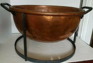 Large Vtg Antique Thomas Mills & Bro 5 Copper Cauldron/kettle/pot W/stand Usa