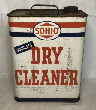 Rare Vintage Sohio Dry Cleaner 2 Gallon Tin Oil Can Ohio Gas Station Advertising