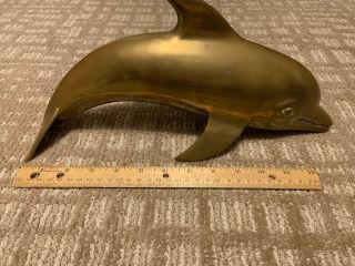 Large Vintage Brass Dolphin Figure Statue 15 Inches Long