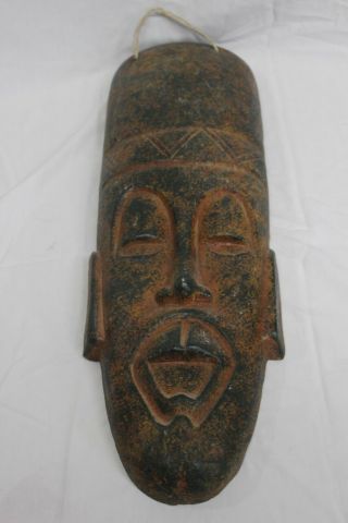 Tall 19 " Handmade Vintage Clay African Mask Wall Decor Tiki Tribal Hanging