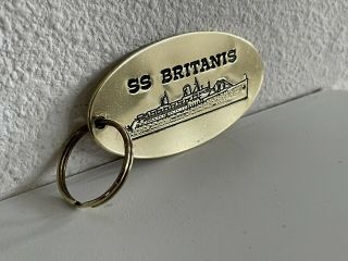 Ss Britanis (ex Ss Matsonia) Chandris Line Cruise Ship Brass Keychain 1980s