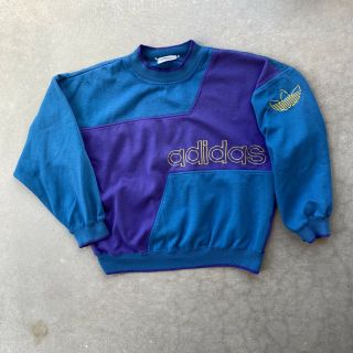 Vtg Adidas 80s Color Block Spellout Trefoil Crewneck Sweatshirt Sweater L