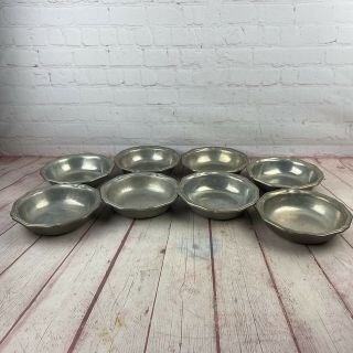 Set Of 8 Vintage 1972 Wilton Rwp Ruffled Pewter Cereal Or Fruit Bowls