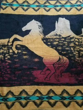 San Marcos Southwestern Horse Design Blanket Frazada Hi Pile Vintage Reversible
