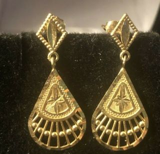 Vintage Estate 14k Gold Earrings Designer Signed S Drop Dangle