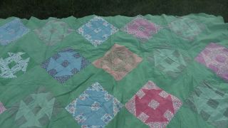 Vtg Quilt Top Hand Pieced/machine Stitched Block Pattern Top Only 101 " By 79 "