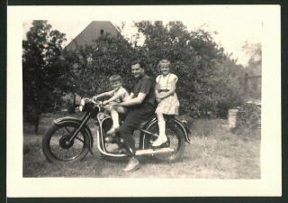 Fotografie Motorrad Emw - R35,  Vater Mit Kindern Auf Krad Sitzend