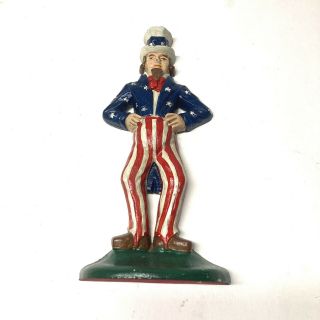 American Uncle Sam Flag Clothes Cast Iron Door Stop July 4 Bookend White Hat Hts