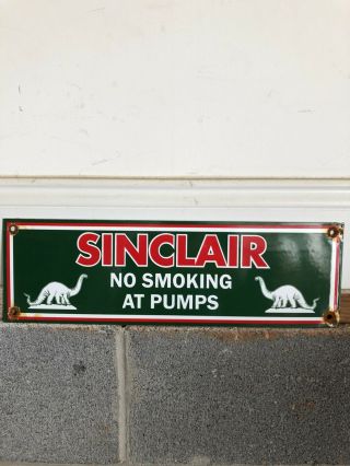 Vintage Sinclair Dino No Smoking Gasoline Porcelain Gas Pump Fuel Sign