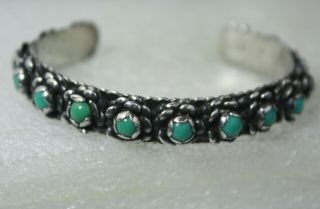 Vintage Southwestern Sterling Silver 925 Green Turquoise Girls Cuff Bracelet 6 "