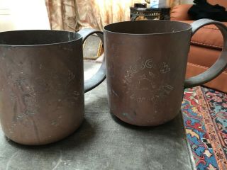 ANTIQUE COPPER MOSCOW MULE MUGS TANKARDS SET 2 JACKASS DONKEY ETCHED 7” 2