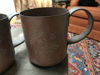 ANTIQUE COPPER MOSCOW MULE MUGS TANKARDS SET 2 JACKASS DONKEY ETCHED 7” 3