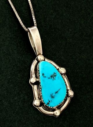 Stunning Vintage Navajo Sterling Silver Turquoise Necklace Signed