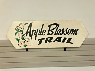 Vintage Apple Blossom Trail Sign Hand Painted Michigan Flower Farm Advertising