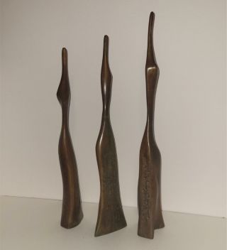 3pc Bronze Sculpture - Aharon Bezalel - Birds? 16 Inch - Sgnd Ab 