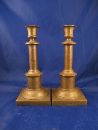 Rare Antique 18c Russian Signed Brass Candlesticks Candles