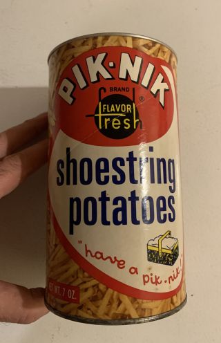 Vintage 1960s Pik - Nik Shoestring Potatoes Can Nos Full