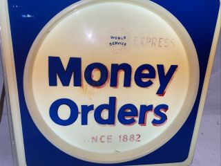 Vintage American Express Money Orders Lighted Advertising Clock Sign “works”
