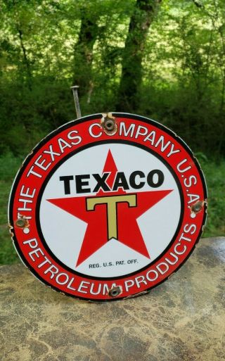Texaco Porcelain Metal Sign 9 " Gasoline Oil Gas Pump Plate Garage Man Cave Barn