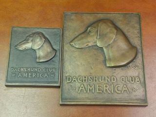 Vintage Large & Small 2 Bronze Dachshund Club Of America Plaques Signed K.  Lane