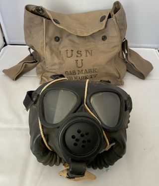 Ww2 Wwii 1945 Us Navy Mark Iv Gas Mask & Bag In.