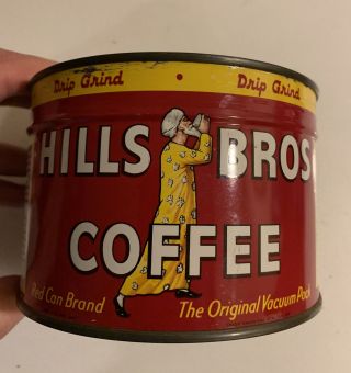 Vintage 1952 Hills Bros Coffee Can Tin 1 Lb.  Key Wind Full