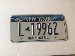 Very Good Vintage York State Blue & White “official” License Plate L - 19962