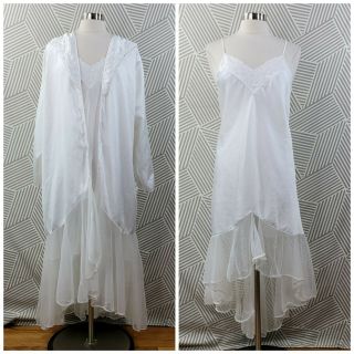 Vintage Plus Size 2x/3x Satin Nightgown Robe Set Lace Long Sexy White Silky