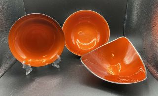 Vintage Set Of 3 Reed & Barton Color - Clad Enamel Bowls Orange 6”
