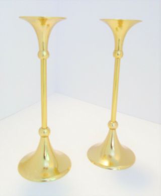 Vintage Set (2) Solid Brass Taper Candle Holders 8 " Tall Pair Candlesticks India