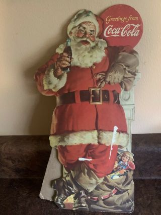 Vintage Advertising 1946 Coke Coca Cola Cardboard Santa Easel Sign